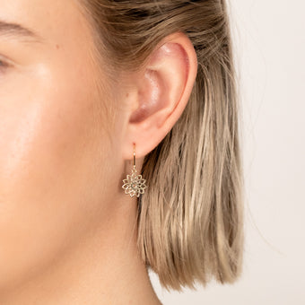 9ct Yellow Gold Tribal Flower Cut Out Hook Earrings