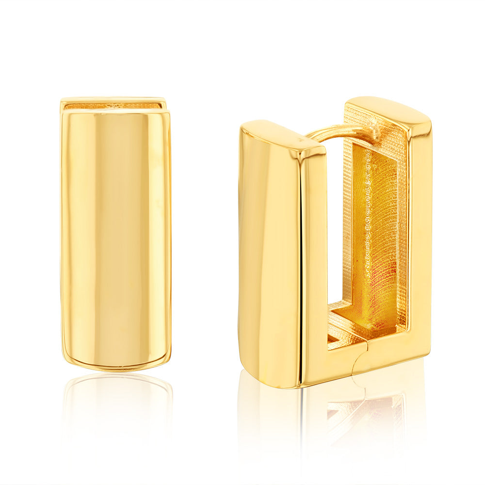 9ct Yellow Gold & White Gold Rectangle Huggie Earrings 15mm main image 0