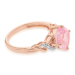 9ct Rose Gold Created Peach Sapphire and Diamond Cushion Cut Ring