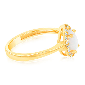 Gold Opal Pear & Zirconia Ring in 9ct Yellow