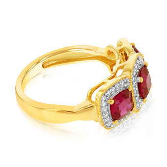 9ct Yellow Gold Cubic Zirconia And Created Ruby Ring