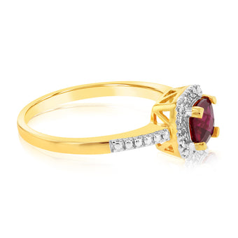 9ct Yellow Gold Diamond And Created Ruby Ring
