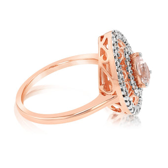 9ct Rose Gold Diamond And Oval Natural Morganite Pear Ring