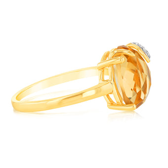 9ct Yellow Gold Natural Citrine And Diamond Ring