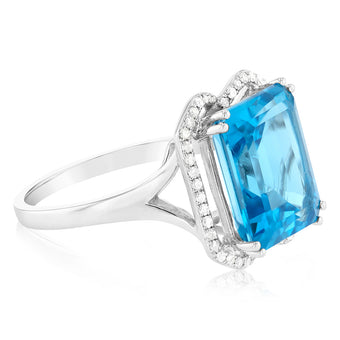 9ct White Gold Natural Blue Topaz And Diamond Ring