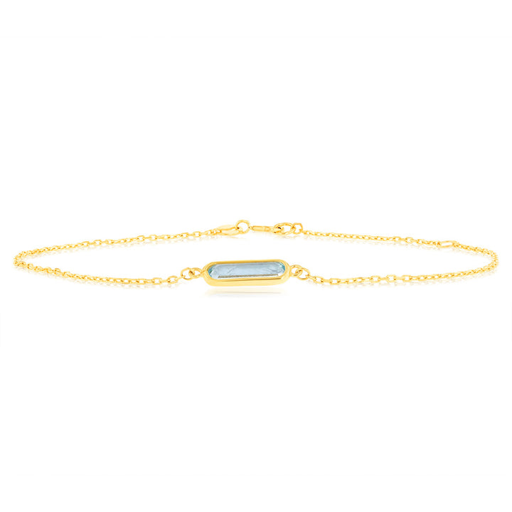 9ct Yellow Gold Natural Blue Topaz 19cm Bracelet