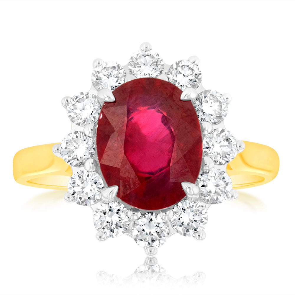 Carat Lab Grown Diamond and 4ct Natural Enhanced Ruby Ring in 9ct Yellow  Gold