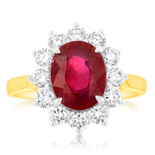 Load image into Gallery viewer, 4 Carat Natural Enhanced Ruby &amp; 1 Carat Luminesce Lab Grown Diamond Cocktail Ring in 9ct Yellow Gold