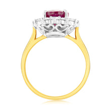 Load image into Gallery viewer, 4 Carat Natural Enhanced Ruby &amp; 1 Carat Luminesce Lab Grown Diamond Cocktail Ring in 9ct Yellow Gold