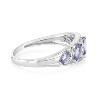 6 Marquise Ct Tanzanite Ring & 10 Diamonds in 9ct White Gold