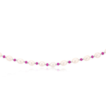 White Freshwater Pearl Chain with Pink & Silver Beads in Sterling Silver