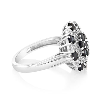 Sterling Silver 1.44Ct Natural Blue Sapphire with 34White Zirconia Ring