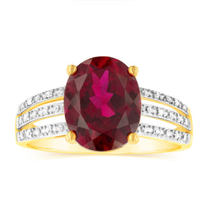 9ct Yellow Gold Oval Created Ruby and Diamond Ring
