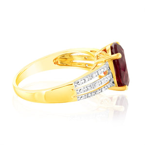 9ct Yellow Gold Oval Created Ruby and Diamond Ring