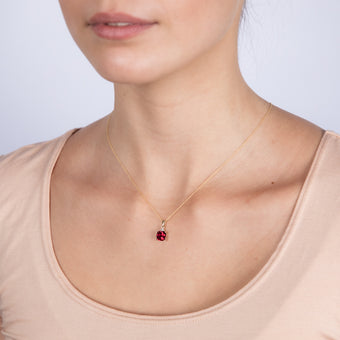 9ct Yellow Gold 2ct Created Ruby and Diamond Pendant On 45cm Chain