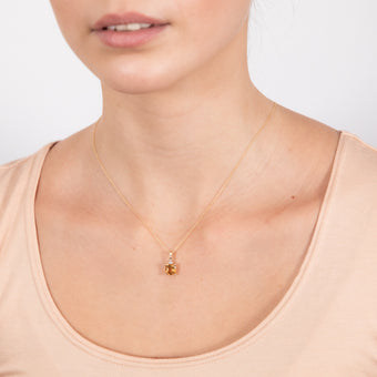 9ct Yellow Gold 1.4ct Citrine and Diamond Pendant On 45cm Chain
