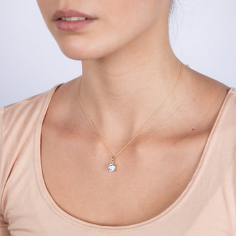 9ct Yellow Gold 1.75ct Sky Blue Topaz and Diamond Pendant on 45cm Chain