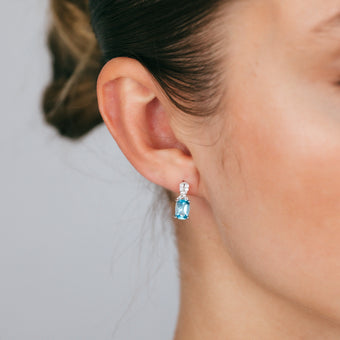 Natural Blue Topaz & Created White Sapphire Drop Earrings Sterling Silver