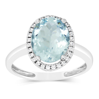 9ct White Gold 2.4 Carat Aquamarine 28Cubic Zirconia Ring
