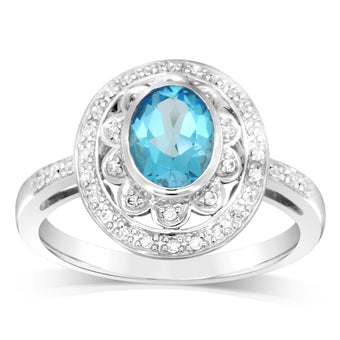 Sterling Silver 1.18 Carat Blue Topaz & 40Cubic Zirconia Ring