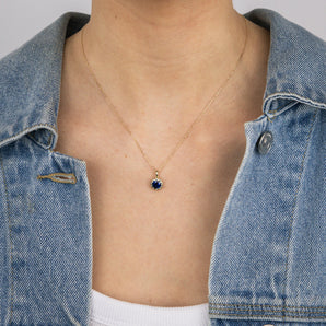 1 Carat Created Sapphire and Diamond Pendant with 45cm Chain in 9ct Yellow Gold