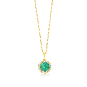 0.87 Carat Created Emerald and Diamond Pendant with 45cm Chain in 9ct Yellow Gold