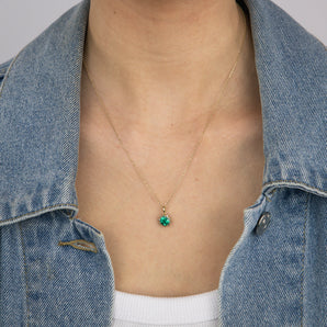 0.87 Carat Created Emerald and Diamond Pendant with 45cm Chain in 9ct Yellow Gold