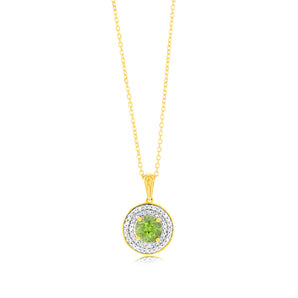 0.87 Carat Peridot and Diamond Pendant with 45cm Chain in 9ct Yellow Gold