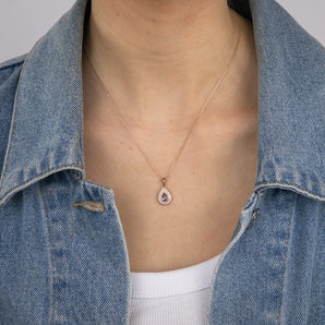 0.44 Carat Pink Topaz Pear and Diamond Pendant with 45cm Chain in 9ct Rose Gold