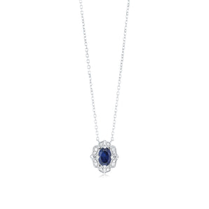 0.50 Carat Created Blue Sapphire Oval and Diamond Pendant with 45cm Chain in 9ct White Gold