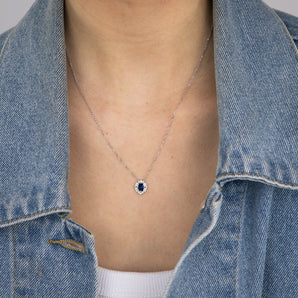0.50 Carat Created Blue Sapphire Oval and Diamond Pendant with 45cm Chain in 9ct White Gold