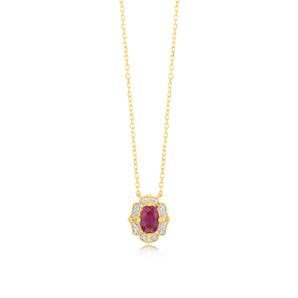 0.50 Carat Created Ruby Oval and Diamond Pendant with 45cm Chain in 9ct Yellow Gold