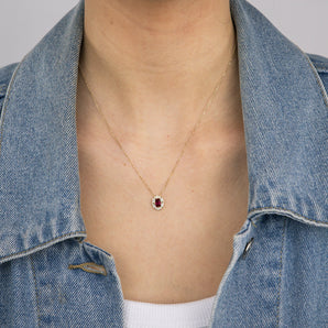 0.50 Carat Created Ruby Oval and Diamond Pendant with 45cm Chain in 9ct Yellow Gold