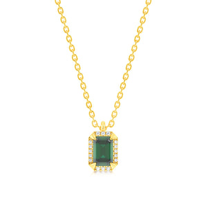 Created Emerald and Diamond Pendant in 9ct Yellow Gold