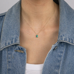 Created Emerald and Diamond Pendant in 9ct Yellow Gold