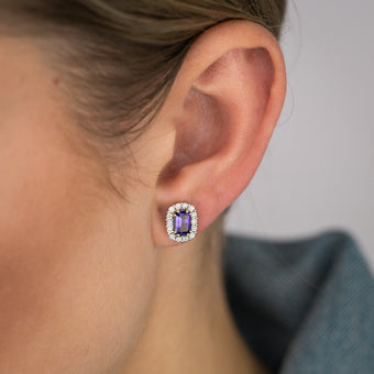 1.08 Carat Amethyst and Diamond Stud Earrings in 9ct Yellow Gold