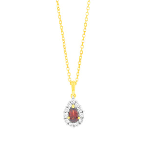 0.27 Carat Red Garnet Pear Shaped and Diamond Pendant with 45cm Chain in 9ct Yellow Gold