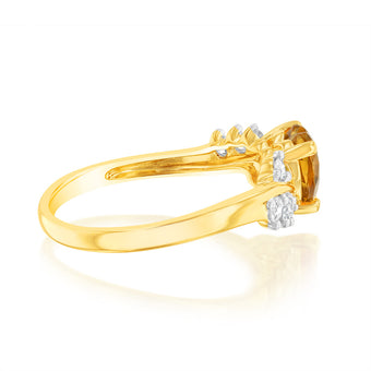 Luminesce Lab Grown 0.75 Carat Citrine Heart Ring with 1/5 Carat of Diamonds in 9ct Yellow Gold