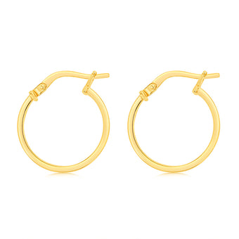 9ct Yellow Gold Silver Filled Square Edge 15mm Hoop Earrings
