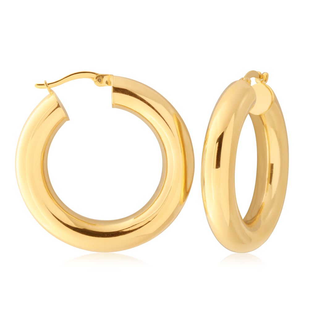 9ct Yellow Gold-Filled Plain Tube Hoop Earrings