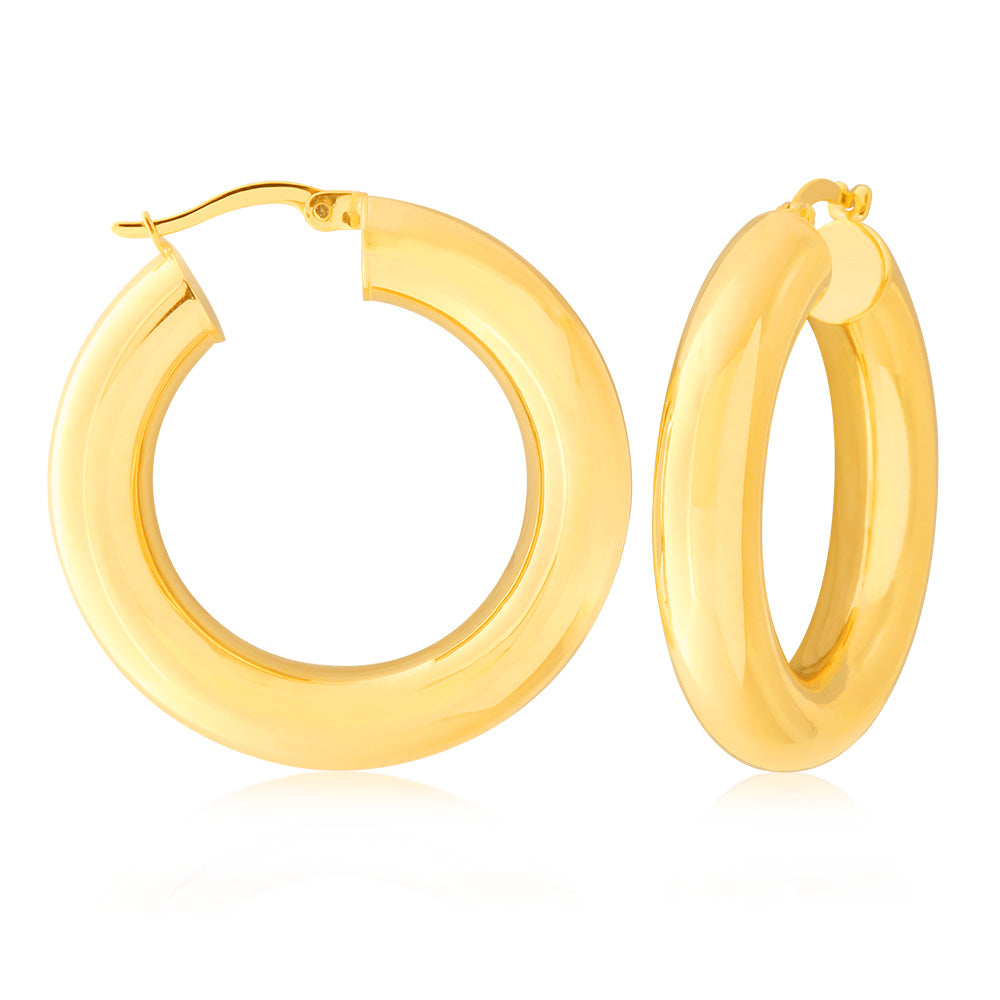 9ct Yellow Gold-Filled Plain Tube Hoop Earrings