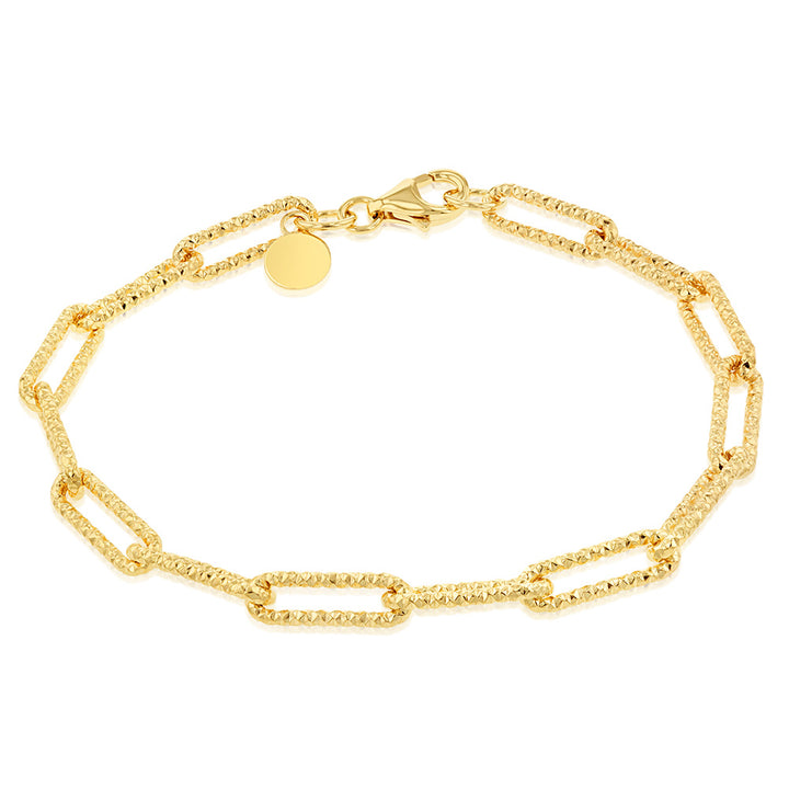 9ct Yellow Gold Silverfilled Diamond Cut Paperclip 19cm Bracelet