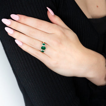 9ct Yellow Gold Created Emerald & Diamond Trilogy Ring