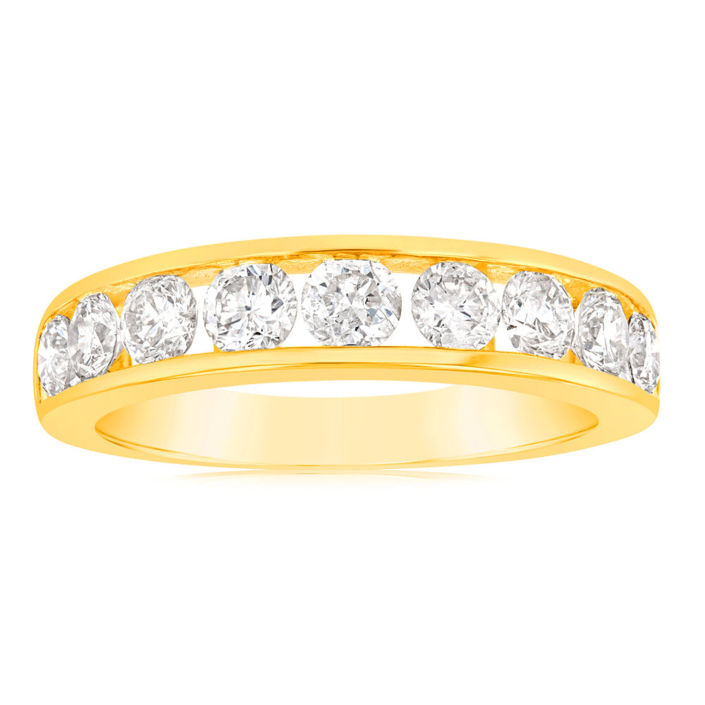 9ct Yellow Gold 1 Carat Diamond Ring with 9  Diamonds in Channel setting