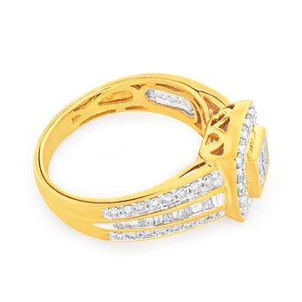 9ct Yellow Gold 1 Carat Diamond Ring Set with 76 Stunning Diamonds