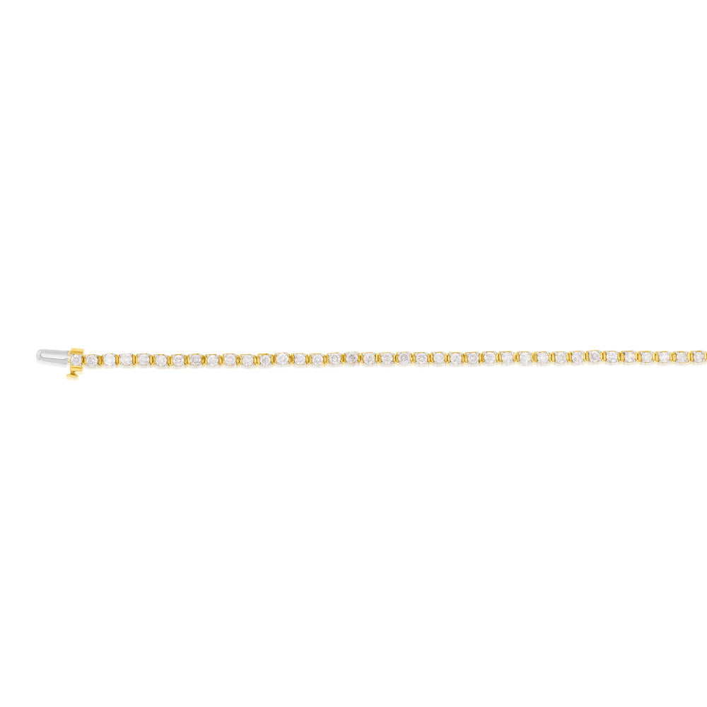 9ct Yellow Gold 2 Carat Diamond Tennis Bracelet set with 54 Brilliant Diamonds 18cm