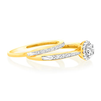9ct Yellow Gold 1/4 Carat Diamond Bridal Ring Set
