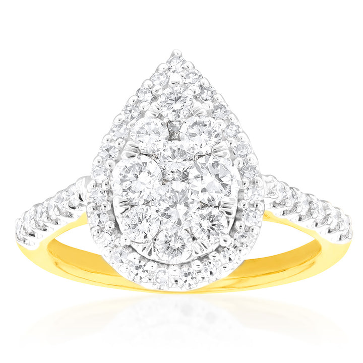 Luminesce Laboratory Grown 1 Carat Pear Shape Diamond Ring 9ct Yellow Gold