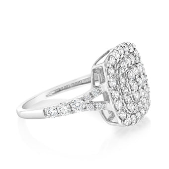 9ct White Gold 1 Carat Diamond Cushion Shape Cluster Ring