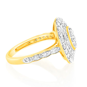 9ct Yellow Gold 1 Carat Diamond Oval Shape Cluster Ring